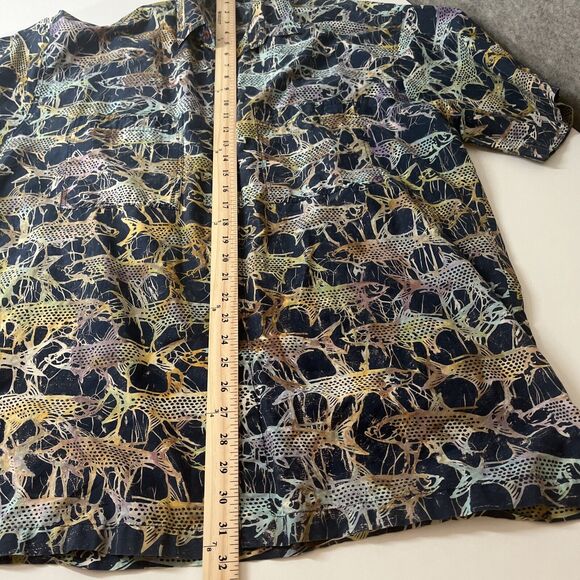 Rum Reggae‎ Shirt Mens XL Batik Blue Fish Print Hawaiian Short Sleeve Travel - Picture 8 of 10